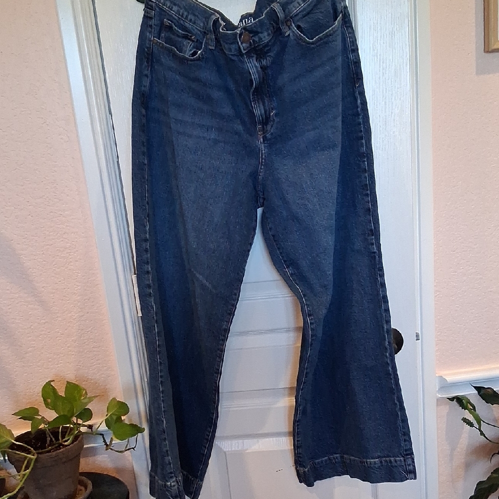 A.n.a., 18 High-rise, WIDE LEG Blue Denim Flared Cotton Jeans